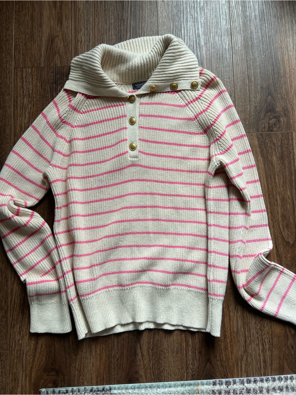 Vineyard Vines Cream Cowl-Neck Sweater with Pink Stripes